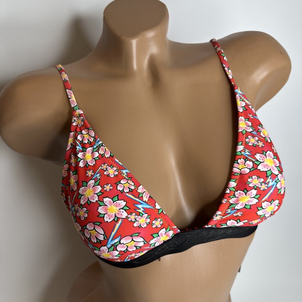 NWT VTG Ed Hardy Red Hawaiian Floral Bikini Top M Medium New With Tags Swim Y2K